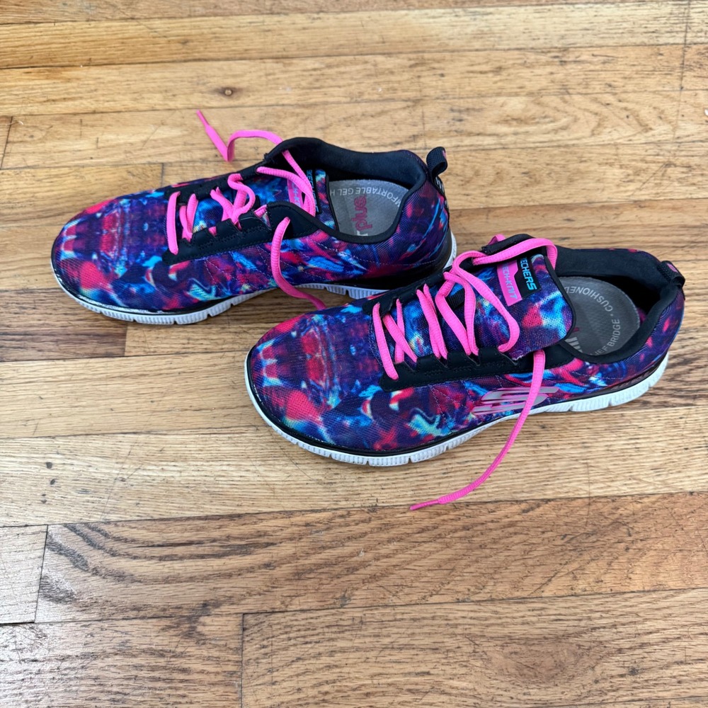 Skechers Flex Appeal Skech-Knit Sneakers Women 9 Tie Dye Pink Blue  BKMT - Picture 7 of 10